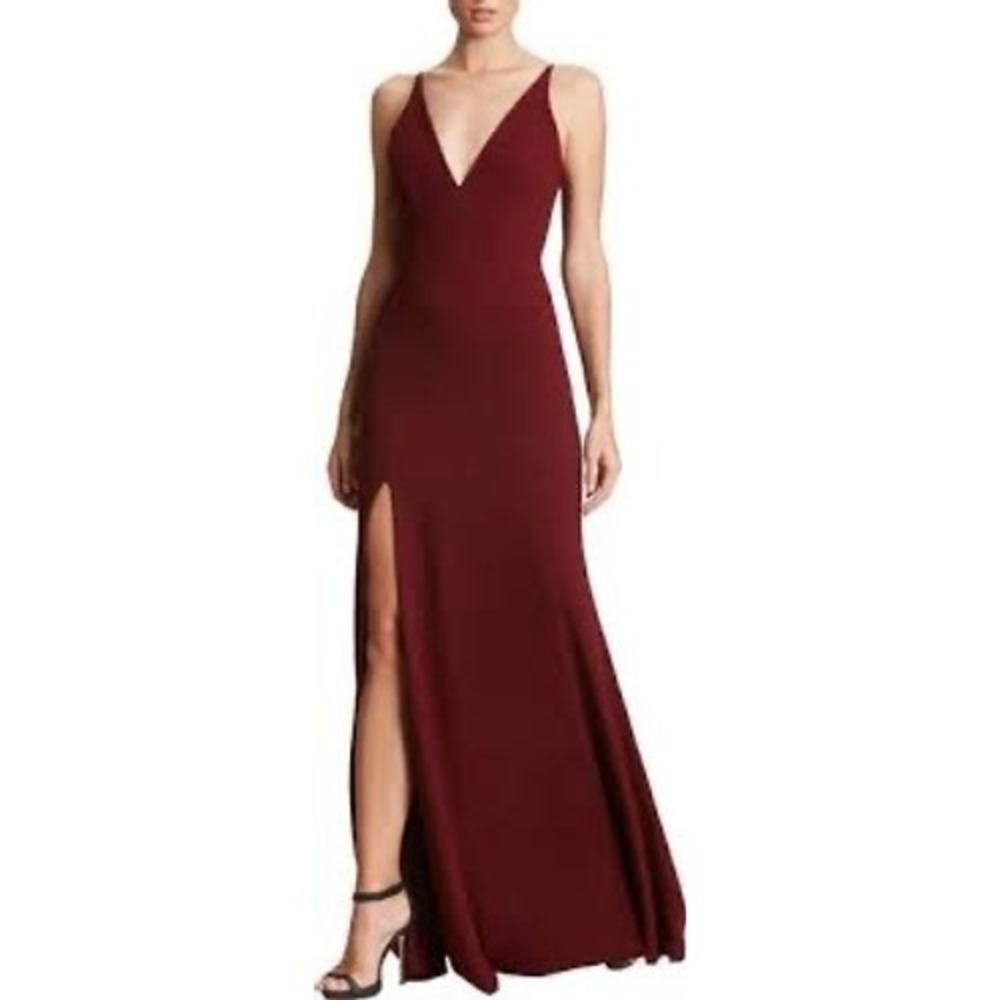 Dress The Population Iris Slit Crepe Gown Side Slit Burgundy LARGE NWT - Picture 2 of 14